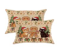 Set di 2 federe per cuscino con gatti e omino di pan di zenzero, 30,5 x