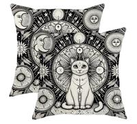 Set di 2 federe per cuscino con gatto stregoneria luna e sole girasole vintage astrologia celeste nero bianco morbido velluto con cerniera per interni ed esterni, sedia da ufficio, camera da letto
