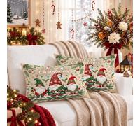 Set di 2 federe per cuscino con gnomi e scritta Merry Christmas, 30,5 x | Fantasiosi gnomi, federe per cuscini, sceneggiatura festiva, accogliente atmosfera invernale, accenti stagionali per la casa