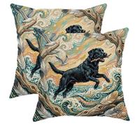 Set di 2 federe per cuscino con labrador nero, arte impressionista, 50 x 50