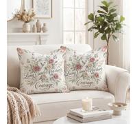 Set di 2 federe per cuscino con nastro floreale per consapevolezza del | Copricuscino a tema floreale, con citazione di supporto, rose botaniche ad acquerello, accenti ispiratori per la casa