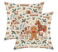 Set di 2 federe per cuscino con omino di pan di zenzero natalizio, 50 x 50
