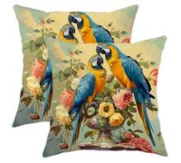 Set di 2 federe per cuscino con pappagalli, stile vintage, classico, cinese, lussuoso, floreale, marrone, morbido velluto, lavabile, per esterni, casa, hotel, camera da letto, soggiorno, 40,6 x 40,6