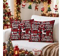 Set di 2 federe per cuscino con scritta "Dear Santa", 40,6 x 40,6 cm | Buffalo Plaid, federe per cuscini, tradizione della vigilia di Natale, accenti per la casa vacanze, decorazione stagionale