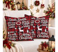 Set di 2 federe per cuscino con scritta "Dear Santa", 45,7 x 45,7 cm | Buffalo Plaid, federe per cuscini, tradizione della vigilia di Natale, accenti per la casa vacanze, decorazione stagionale