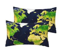Set di 2 federe per cuscino con stampa di mappa del mondo, 30 x 50 cm, in lino, federe decorative per cuscini