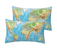 Set di 2 federe per cuscino con stampa di mappa del mondo, 30 x 50 cm, in lino, federe decorative per cuscini