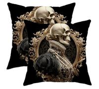 Set di 2 federe per cuscino con teschio gotico, nero, vintage, decorative, per Halloween, casa, divano, letto, 71 x 71 cm
