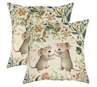 Set di 2 federe per cuscino con topolino primaverile, 30 x 30 cm, comode, graziose federe in velluto con stampa floreale con cerniera, decorazione per la casa per divano, soggiorno e letto