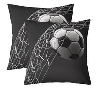 Set di 2 federe per cuscino da 61 x 61 cm, a tema calcio, colore nero, per sport all'aria aperta, per ragazzi, ragazzi e adulti