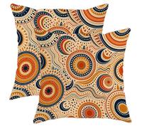 Set di 2 federe per cuscino geometriche con sole e luna, 30 x 30 cm | Stampa geometrica tribale, federe per cuscini, tavolozza di colori terrosi, accenti per la casa bohémien