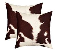 Set di 2 federe per cuscino in pelliccia di mucca in pelle bovina Western Farmhouse Wildlife Farm - Federa per cuscino decorativa per casa, soggiorno, colore: bianco, marrone, 61 x 61 cm