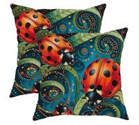 Set di 2 federe per cuscino in velluto, motivo coccinella, foglie tropicali, insetti, insetti, pois, astratto, moderno, verde, accogliente, in velluto, per soggiorno e camera da letto, 40,6 x 40,6 cm