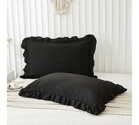 Set di 2 federe per cuscino nere con volant neri, graziose, in morbida microfibra, stile shabby chic, confezione da 2 federe (queen size (50 x 76 cm, nero)