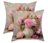Set di 2 federe per cuscino peonia, stile classico, romantico, vaso di rosa, primavera, pesca, velluto morbido, lavabile, federe per cuscini per la casa, soggiorno, camera da letto, divano