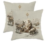 Set di 2 federe per cuscino per presepe, rustiche tradizionali, pecore natalizie, beige, morbido velluto, lavabile, decorative per casa, soggiorno, camera da letto, dormitorio, divano, 45,7 x 45,7 cm