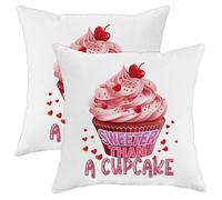 Set di 2 federe per cuscino per San Valentino, motivo cupcake e cuori, ciliegie, graziose frecce da ragazza, in velluto bianco, rosa, accoglienti, decorazioni per la casa, per soggiorno, divano, 40,6