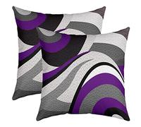 Set di 2 federe per cuscino reversibile a strisce grigie viola e nere geometriche per bambini Set di decorazioni per la casa per adolescenti geometrie astratte arte quadrata Set di 2 federe moderne a