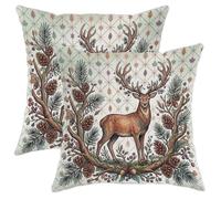Set di 2 federe per cuscino rustiche con cervi e pigne, 30,5 x 30,5 cm | Federe per cuscini, decorazioni rustiche per cabine a tema bosco, motivo ispirato alla natura, estetica accogliente della