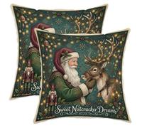 Set di 2 federe per cuscino vintage con Babbo Natale e renna, 22 x 22 cm