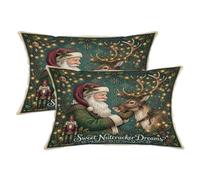 Set di 2 federe per cuscino vintage con Babbo Natale e renna, 30,5 x 50,8 cm