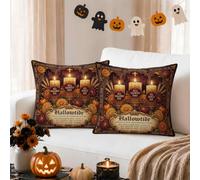 Set di 2 federe per cuscino vintage con citazione di candele Hallowtide | Federe per cuscini, motivo floreale autunnale, stile vintage, estetica gotica, decorazione stagionale per soggiorno
