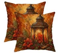Set di 2 federe per cuscino vintage con stella di Natale, 30,5 x 30,5 cm | Federa per cuscino vintage, motivo con stelle di Natale, rami di pino rustico, luce calda e incandescente