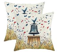 Set di 2 federe quadrate per cuscini con campanella, con aquila rustica patriottica, coriandoli rossi per il giorno dell'indipendenza con cerniera nascosta, per casa, camera da letto, soggiorno