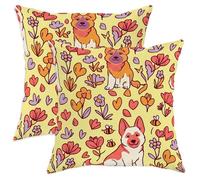 Set di 2 federe quadrate per cuscini con cane e cuore, fiori e cuori primaverili, con cerniera nascosta, per casa, camera da letto, soggiorno, divano, decorazione 50 x 50 cm