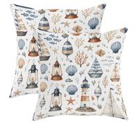 Set di 2 federe quadrate per cuscini con faro e lanterna a vela costiera con cerniera nascosta, per soggiorno, letto, ufficio, divano, sedia, decorazione 45,7 x 45,7 cm