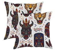 Set di 2 federe quadrate per cuscini con maschera tribale, etnica, leopardata, geometrica, nessuna nera, con cerniera nascosta, per soggiorno, letto, ufficio, divano, sedia, decorazione 45,7 x 45,7 cm