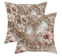 Set di 2 federe quadrate per cuscini con motivo floreale, eleganti e romantiche foglie di perla N/a pesca morbida, con cerniera nascosta, per casa, camera da letto, soggiorno, divano, decorazione 35,5
