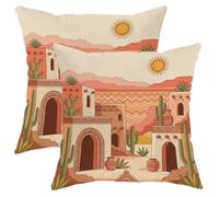 Set di 2 federe quadrate per cuscini da sole, casette di cactus bohémien nel deserto, terracotta, con cerniera nascosta, per soggiorno, camera da letto, loft, ufficio, auto, decorazione 30,5 x 30,5 cm