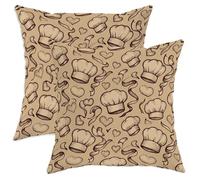 Set di 2 federe quadrate per cuscino con cappello da chef, stile culinario, vintage, con cuore e nastro, beige con cerniera nascosta, per soggiorno, camera da letto, loft, ufficio, auto, decorazione