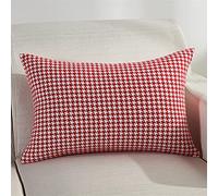 Set di 2 federe rettangolari 60 x 70 cm, design semplice e moderno, motivo pied de poule, tessuto misto, elegante accento rosso
