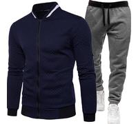 Set di 2 felpe da uomo, con struttura a nido d'ape, casual, per lo sport, per l'autunno e l'inverno, con chiusura lampo, giacca sportiva da uomo, Blu marino, L