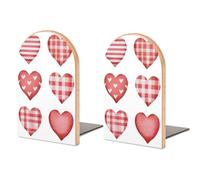 Set di 2 fermalibri in legno a forma di cuore rossi, semplici e robusti, organizer da scrivania per casa, ufficio, biblioteche