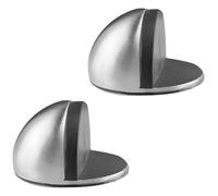 Set di 2 fermaporta in acciaio inox con motivo a mezza luna, protezione da parete per pavimenti duri e porte in vetro, colore: argento