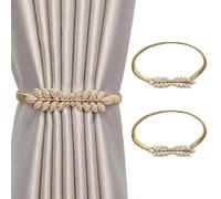 Set di 2 fermatenda per tende regolabili, motivo foglie di grano dorate, senza foratura, cinghie per tende in metallo, per decorazione della finestra della casa, camera da letto, 2 pezzi