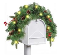 Set di 2 festoni natalizi per cassetta postale con luci, pigne e bacche rosse, 90 cm, decorazione natalizia per esterni