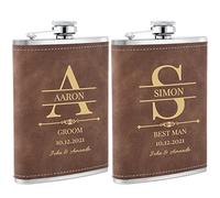 Set di 2 Fiaschetta Personalizzata Testimoni 237 Ml, Fiaschetta Alcool con Incisione Personalizzata, Fiaschetta Tascabile Acciaio Inox Personalizzabile come Regali per il Testimone (Marrone)