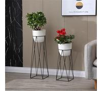 Set di 2 fioriere alte bianche con supporti in metallo, vasi da fiori decorativi moderni per interni ed esterni, ideali per soggiorno, balcone, patio, altezza 50 cm e 70 cm (piante non incluse)
