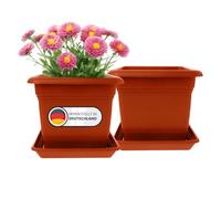 Set di 2 fioriere grandi per esterni, 40 x 40 cm, 46 litri, vaso per piante con sottovaso, vaso in plastica, vaso per fiori, vasi per fiori, made in DE, terracotta