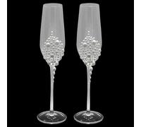 Set di 2 flute da champagne con perle, in vetro trasparente, per sposi e sposi, ideale come regalo di fidanzamento e inaugurazione della casa