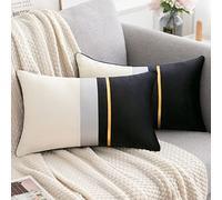 Set di 2 Fodera per Cuscino Nera in Pelle Dorata Cuciture a Righe Fodera per Cuscino in Velluto Lusso Moderno Minimalista Federa Morbida Decorazione Camera da Letto Soggiorno 30x50cm