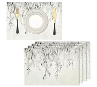Set di 2 Foglie Di Salice Tovagliette Decorative Americane, Cucina Lino Cotone Tovaglietta, Piante Ad Acquerello Tovagliettes Lavabili per Le Vacanze Cucina Feste 45x30cm, Grigio