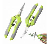 Set di 2 Forbici da Potatura Professionali, Cesoie da Giardinaggio con Lame Dritte e Curve in Acciaio, Forbici per Bonsai e Piante con Impugnatura Ergonomica, Verde