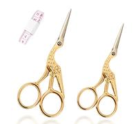 Set di 2 forbici da ricamo e 1 metro a nastro, piccole forbici da cucito, acciaio inossidabile, stile retrò, utilizzate per ricamo, oro 11,5 cm e 9,3 cm, piccolo metro a nastro, 1,5 m