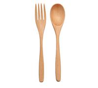 Set di 2 forchette e cucchiai in legno, riutilizzabili, posate in legno da cucina (1)