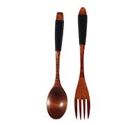 Set di 2 forchette e cucchiai in legno, riutilizzabili, posate in legno da cucina (6)